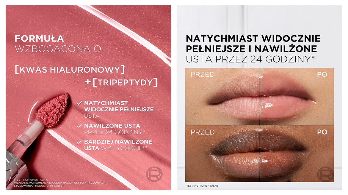 błyszczyk do ust Glow Paradise i olejek do ust Plump Ambition