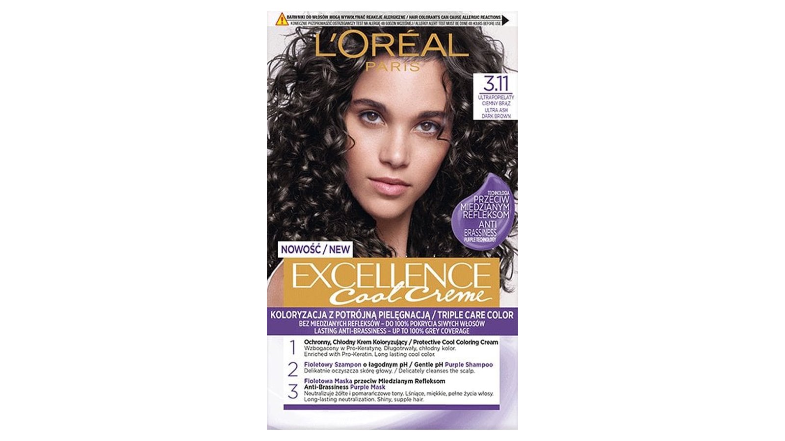 Farba do włosów Excellence Cool Creme Trwała Koloryzacja 3.11 Ultrapopielaty Ciemny Brąz