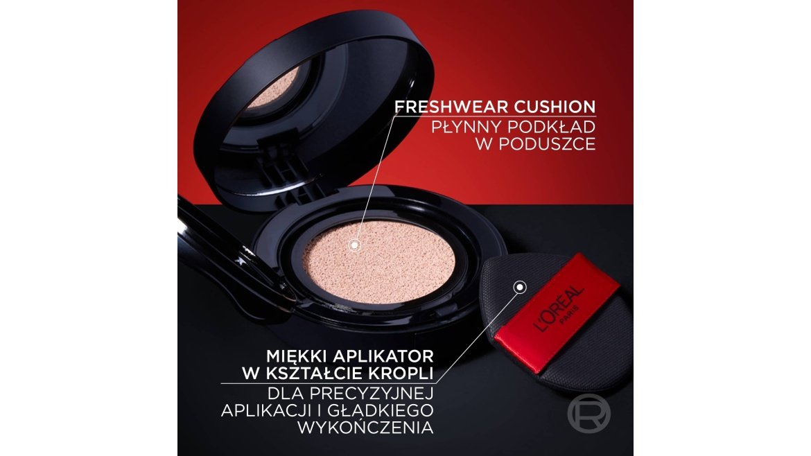 Zdjęcie pokazujące płynny podkład w poduszce Infaillible Fresh Wear Cushion Foundation 20 Cool L'Oréal Paris 