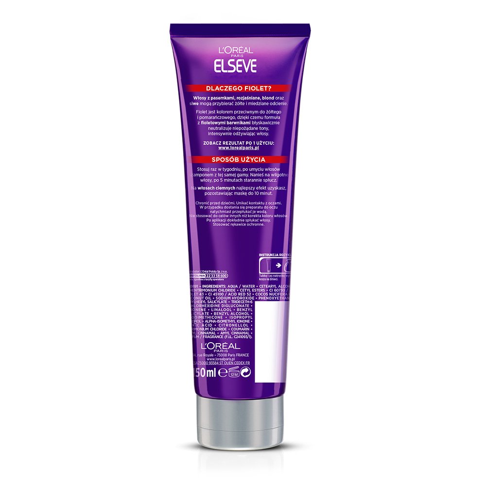 Elseve Color-Vive Purple Maska do włosów farbowanych, blond i siwych przeciw zółtym i miedzianym odcieniom 