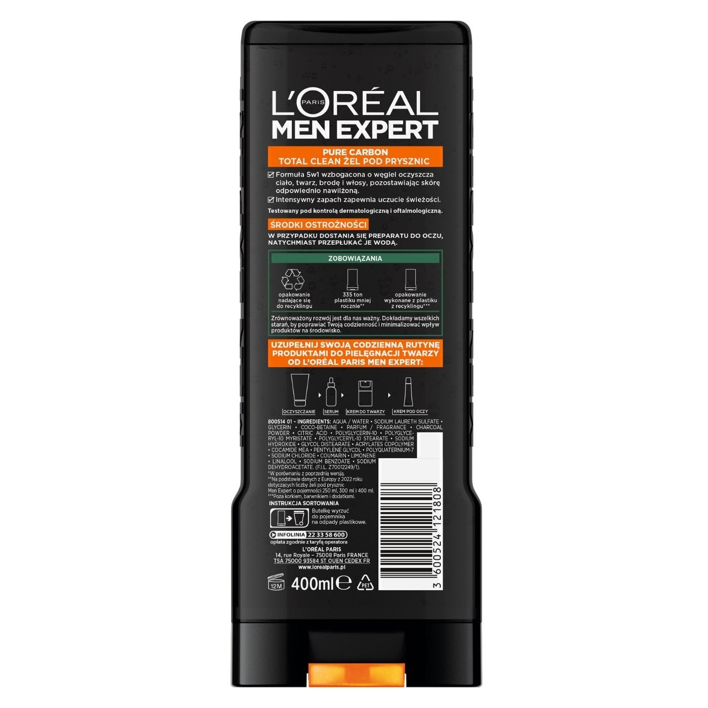 ZEL POD PRYSZNIC PURE CARBON TOTAL CLEAN Tyl